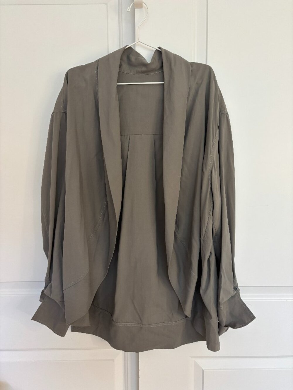 Olive Drape Front Shawl Collar Jacket Oversized Dolman Sleeve Duster